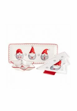 MÄSER Tellerset, Steingut Aurela Rot/ Weiß/ Grau