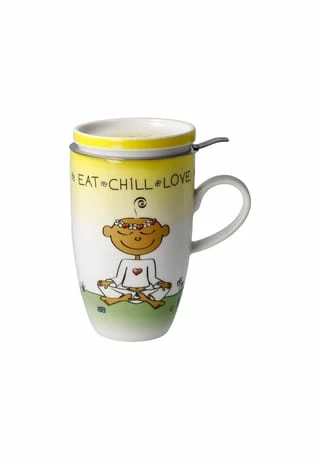 Goebel Teetasse Mit Deckel Und Sieb Der Kleine Yogi - "Eat Chill Love" Bunt 3 Goebel Teetasse Mit Deckel Und Sieb Der Kleine Yogi - "Eat Chill Love" Bunt