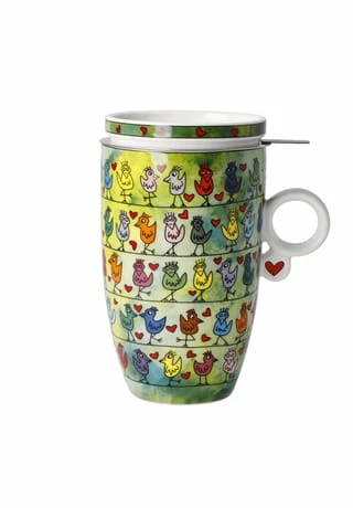 Goebel Teetasse Mit Deckel Und Sieb James Rizzi - Birds On A Love Wire Bunt 3 Goebel Teetasse Mit Deckel Und Sieb James Rizzi - Birds On A Love Wire Bunt